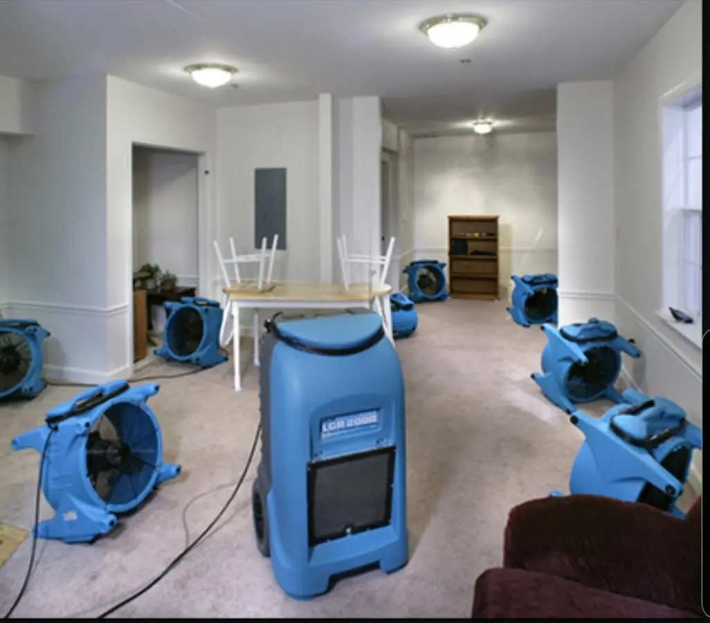Air movers and dehumidifier setup for Water Extraction & Removal in Brighton